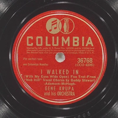 GENE KRUPA Walked In / I'Ll Remember Suzanne COLUMBIA 36768 VG 78 1945 Swing 10" Foto 1 de 4