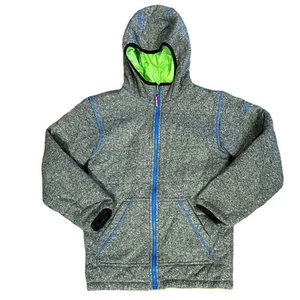 Columbia Youth Boys Medium Reversible Full Zip Hooded Jacket Gray Black & Green - Picture 1 of 9