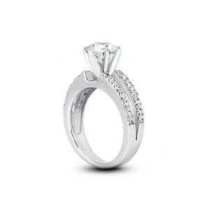 1 1/2 Carat E SI1 Round Cut Natural Certified Diamonds 950 Plat. Accent Ring - Picture 1 of 3