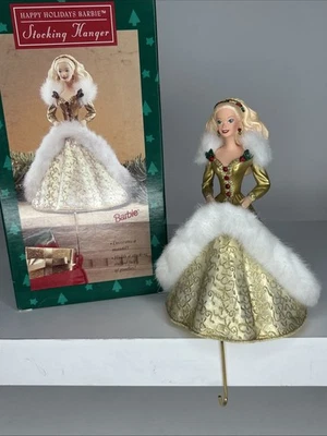 Hallmark Felices Fiestas Barbie Navidad Medias Colgador De Colección 1995 Vestido Dorado Foto 1 de 4