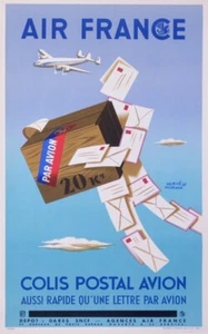 MORVAN HERVE AIR FRANCE COLIS POSTAL AVION 1950 VINTAGE POSTER - Picture 1 of 1
