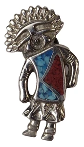Spilla turchese vintage stile Zuni nativi americani tono argento MudMan Kachina - Foto 1 di 5