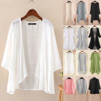 ZANZEA женщин 3/4 рукав открытый передний кардиган пальто большого размера мешковатые простоя кроличьего - Изображение 1 из 4