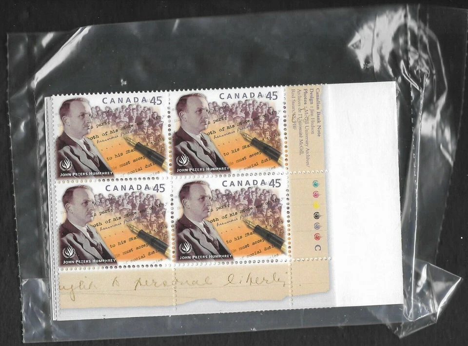 pk99136:Stamps-Canada PO Pack #1761 J.P.Humphrey 45 cent Plate Block Set-MNH - Image 1 of 1