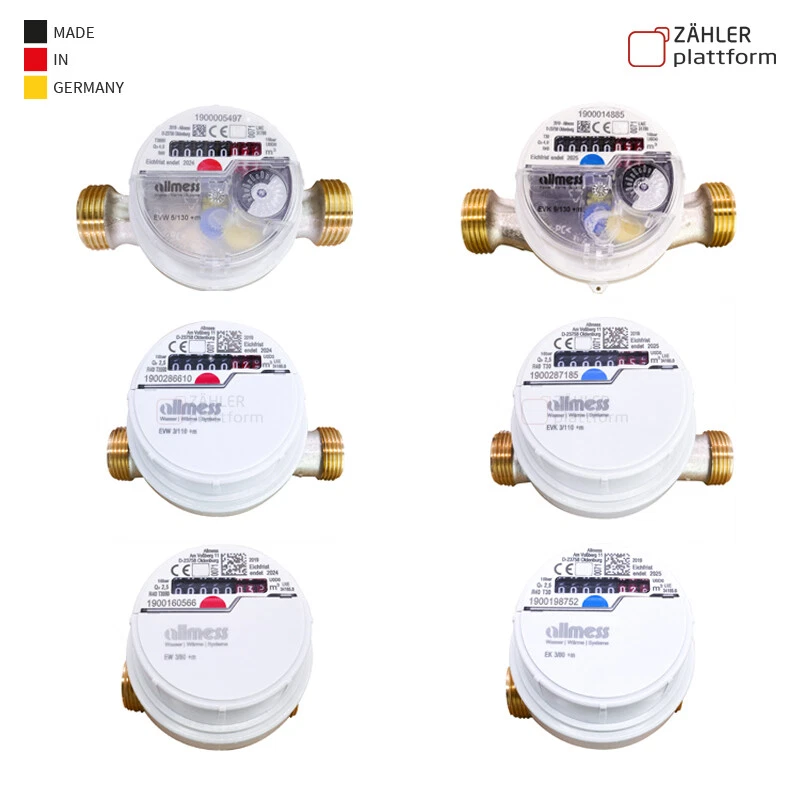 Allmess Wasserzähler Aufputz 80 110 130 mm Kalt Warm Eichung 2025 Wasseruhr