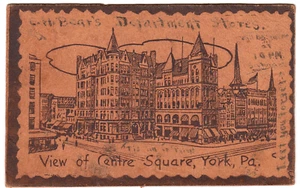 Antique Leather Postcard ~ Centre Square York Pennsylvania PA Bear's Dept Store - Picture 1 of 2