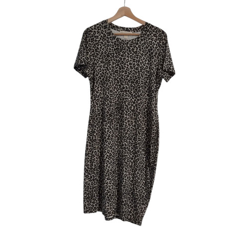 Abito MICHAEL Michael Kors stampa leopardata manica corta jersey mob moglie nuovo con etichetta taglia L