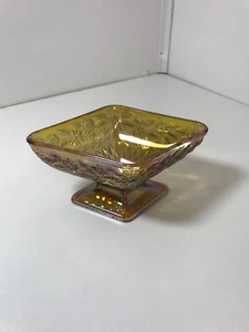 Vintage Carnival diamond shape iridescent amber footed candy/nut dish MUST L@@K - Picture 1 of 12