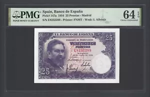 Spain 25 Pesetas 22-7-1954 P147a Uncirculated Grade 64 - Picture 1 of 2