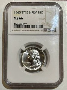 1960 P Washington Quarter NGC MS-66 TYPE B PROOF REVERSE DIES - Picture 1 of 2