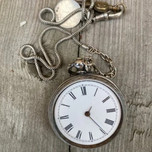 1800s Antique George IV Silver Paircase Verge Fusee W/ Chain & Key Pocket Watch - Picture 1 of 6