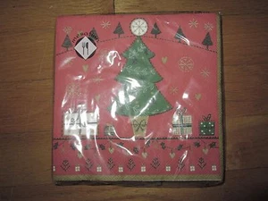 NEU IN KUNSTSTOFF - 20 rot/grün Weihnachtsbaum Urlaub Mittagessen Servietten - 13 x 13 Zoll - Bild 1 von 3