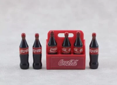 Miniature Dollhouse 6 x 1/6 Coke Bottle & tray fits 12" doll Drink