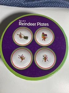 Christmas Reindeer Dessert Plates Set of 4 Promotional Alliance Beall's Goody's - Picture 1 of 6