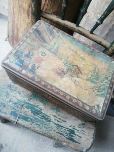 Xxl Primitive caja de estaño con cerradura caja de pastelería década de 1930 - Imagen 1 de 10