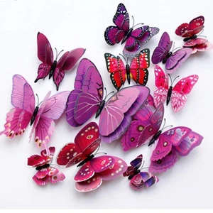 12Pcs Purple Color Butterfly Wall Stickers Magnet Fridge Door Decor Stickers - Picture 1 of 3