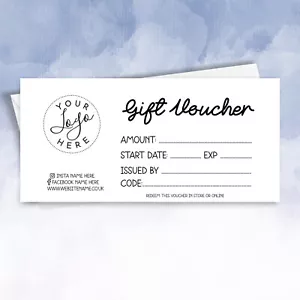Personalised Gift Certificates for Small Businesses Logo Gift Vouchers set 12 - Picture 1 of 3