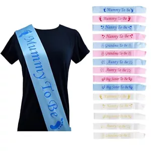 Baby Shower Party Sash Mum To Be Sashes Baby Boy & Girl White Blue Pink Decor UK - Picture 1 of 8