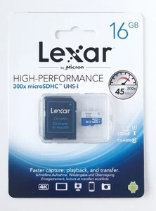 LEXAR micro SDHC UHS-1 16GB 300x con adattatore SD - Afbeelding 1 van 2