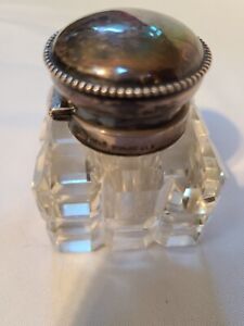 ANTIQUE VINTAGE CRYSTAL AND STERLING SILVER INKWELL