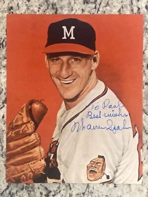 Hand SIGNED Warren Spahn 8x10 Color Photo - HOF - Milwaukee Braves - Old Logo! - Image 1 of 4