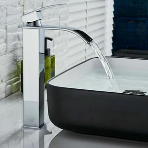 Chrom Waschtischarmatur Waschbecken Wasserhahn Mischbatterie Badarmatur Hoch - Bild 1 von 11