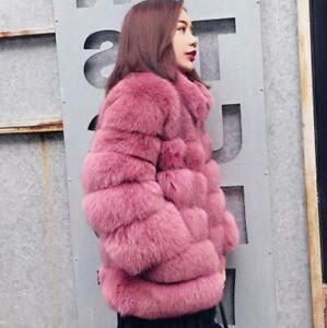 Elegant Women's Thick Fur Trim Jacket Stand Collar Mid Long Party Overcoats Size