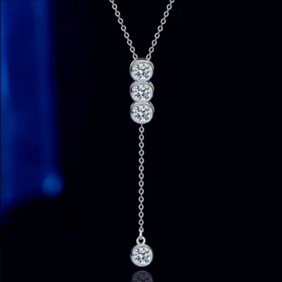 3/5mm Real Moissanite Bubble Tassel Pendant Women's Necklace 925 Sterling Silver - Image 1 of 4