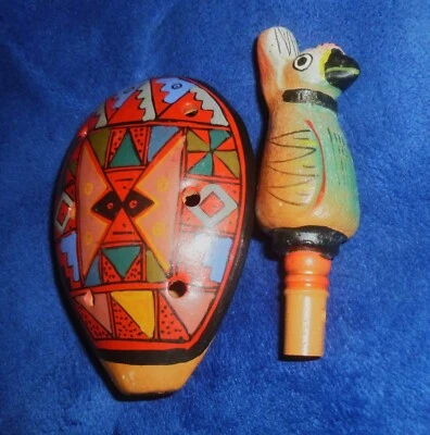 Lote/2 SILBATOS SUDAMERICANOS DE CERÁMICA: SILBATO DE PÁJARO Y OCARINA de PERÚ Excl. Foto 1 de 4