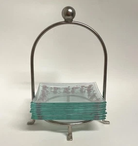 Pampered Chef Daisy Dessert Snack Plates Caddy Holder Glass 2818 Pink White READ - Picture 1 of 15