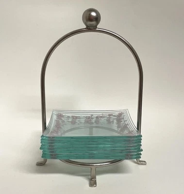 Pampered Chef Daisy Dessert Snack Plates Caddy Holder Glass 2818 Pink White READ - Image 1 of 4