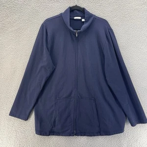 Pure J Jill Jacket Women Extra Large Navy Blue Pima Cotton Full Zip Pockets * - Picture 1 of 15