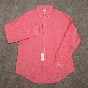 Brooks Brothers Shirt Mens Large Pink All Irish Linen Breathable Button Up NEW - Picture 1 of 8