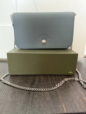 Longchamp Blue Crossbody/Clutch Purse With Detachable Chain NWT Orig $380 - Image 1 of 4