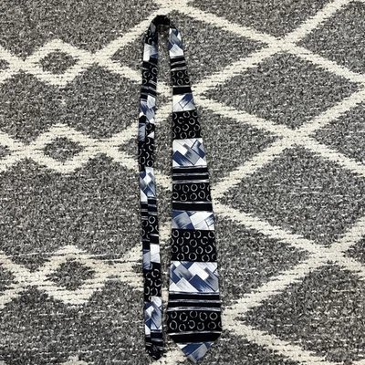 Gianfranco Ruffini Silk Tie – 58"x4" – Geometric blue, white, black - Image 1 of 4