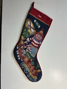 Calza Natalizia Vintage Needlepoint Treno Jack Nella Scatola Velluto Rosso "Ian" - Foto 1 di 5