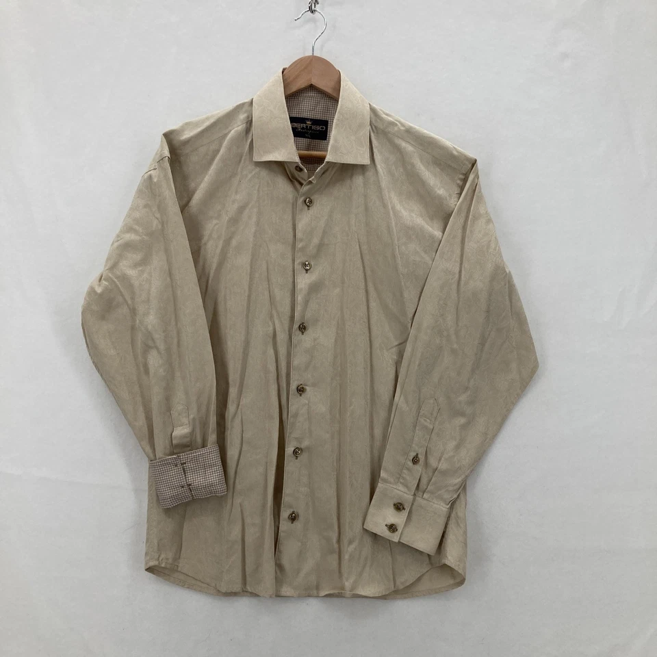 Bertigo Masterpiece Dress Shirt Mens Large Beige Jacquard Button Down Flip Cuff - Image 1 of 4