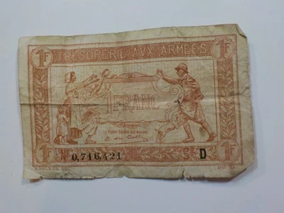 WW1 Military Currency 1 Franc Note Paper Money World War One France Payment WWI - Image 1 of 2