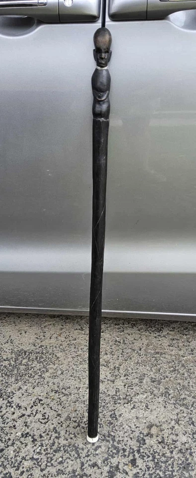 Antique Ebony Tribal African Cane W/ Hand-Carved Figure  36.5 Inches - Image 1 of 4