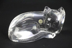 SIGNED VAL ST. LAMBERT GLASS CAT - Picture 1 of 7