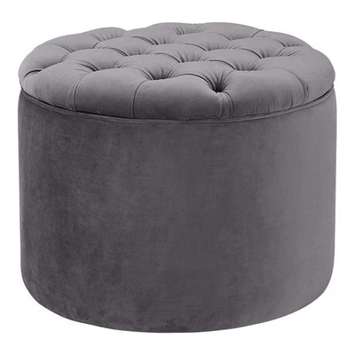 Maklaine 16"H Transitional Velvet Storage Ottoman in Gray Finish - Image 1 of 4