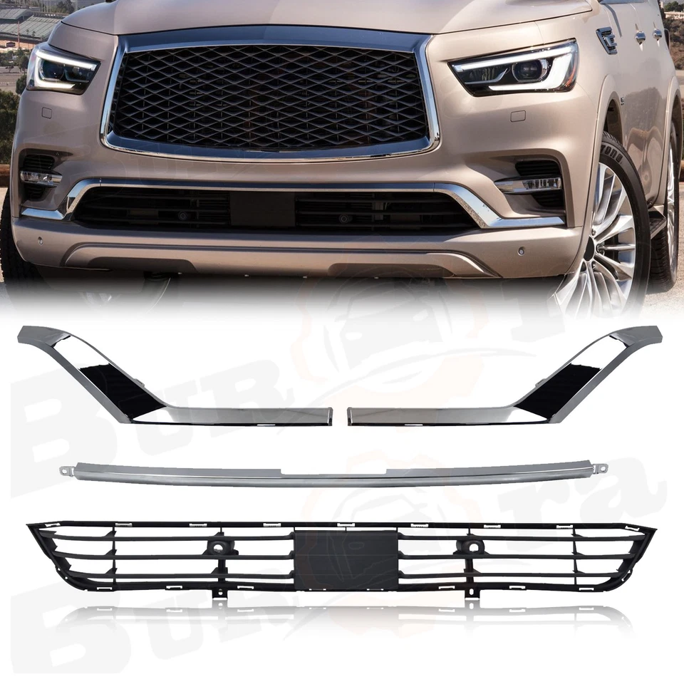 Parachoques delantero para Infiniti QX80 2018-2021 parrilla centro inferior moldura cromada Foto 1 de 4