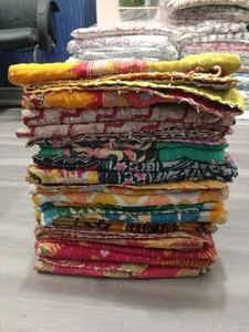 Wholesale Lot Kantha Quilt Cotton Handmade Vintage Bedspreads Bohemian Blanket - Picture 1 of 13