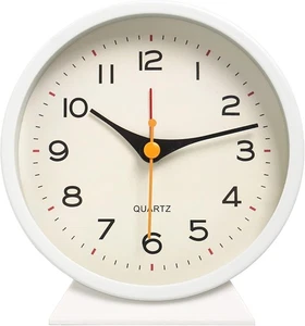 SHISEDECO 4.5" Battery Operated Antique Retro Analog Alarm Clock, Small White - Picture 1 of 9