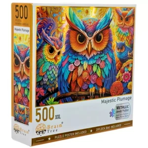 Rompecabezas Metálico Búhos 500 Piezas 27.5" x 19.5" Majestuoso Plumaje Tablero Premium - Imagen 1 de 7