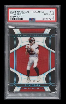 2021 PANINI NATIONAL TREASURES FOOTBALL TOM BRADY MIDNIGHT /20 PSA 8 RARE - Image 1 of 2