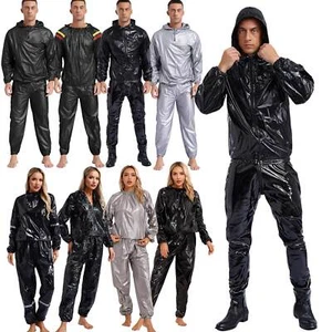 UK Men Women Sauna Suits Heavy Duty Hooded Shirt and PVC Pants Sweat Sauna Suit - Picture 1 of 100