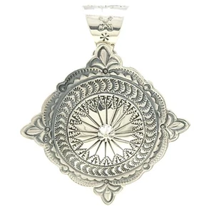 Delayne Reeves Sterling Silver Handmade Navajo Pendant Stamped Shield Style - Picture 1 of 6