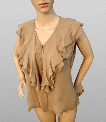 OSCAR DE LA RENTA - RUFFLE w GLASS BUTTONS BLOUSE - Size 8 - Image 1 of 3