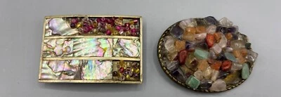 Juego de hebillas de cinturón con incrustaciones de cuentas de piedra rectangulares ovaladas de colección 2 piezas Foto 1 de 4